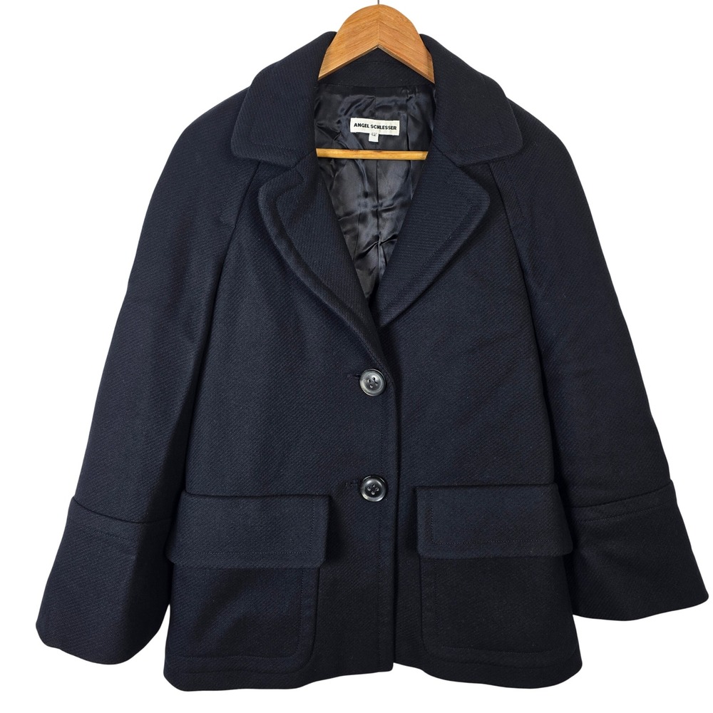 Angel Schlesser Women's Navy‎ Blue Wool Blend Blazer Jacket Size 42